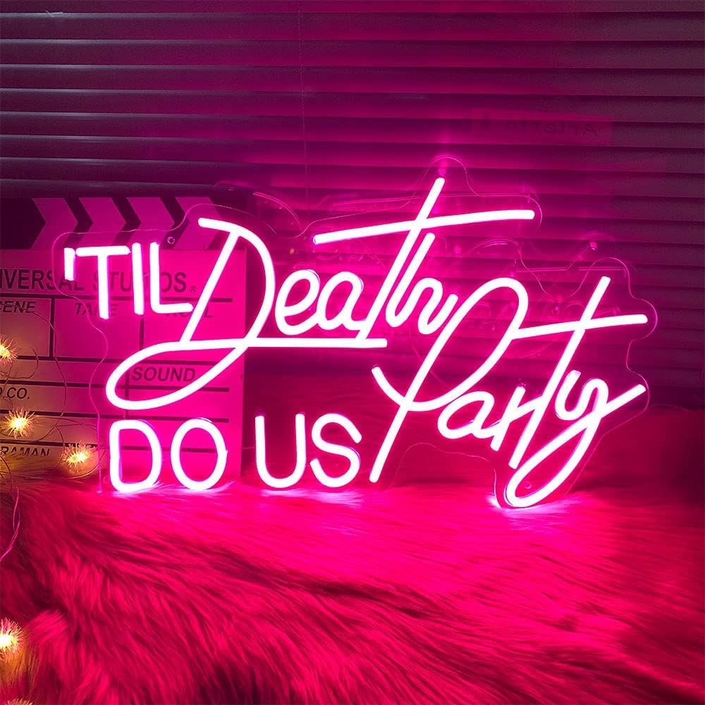 Til Death Do Us Party Neon Signs Light for Wedding Decor Wall Decor Neon Sign Pink LED Light for Bedroom Wall Art Backdrop 22x13"