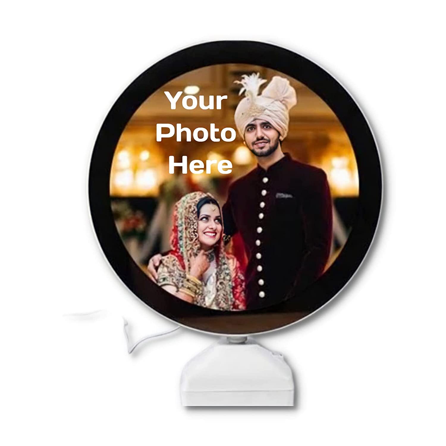 Magic Glass Mirror Photo Frame with LED Light Round & Customized - TRUROOTS - A Custom Gift Store